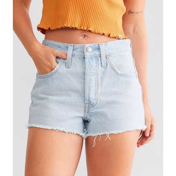 Levi’s 501 Button Fly Denim High Rise Cut Off Blue Jean Shorts Casual Western 25 - Picture 2 of 10